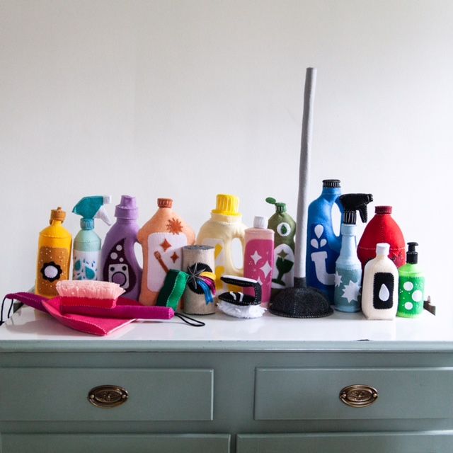 Felt art by Amanda Adams. Home cleaning objects.