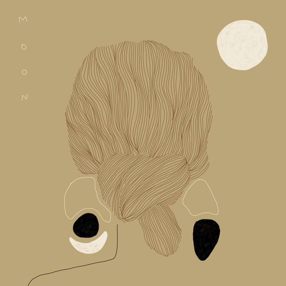 Automatic drawing examples: Moon (2020). Hair drawing on a earthy colored background.